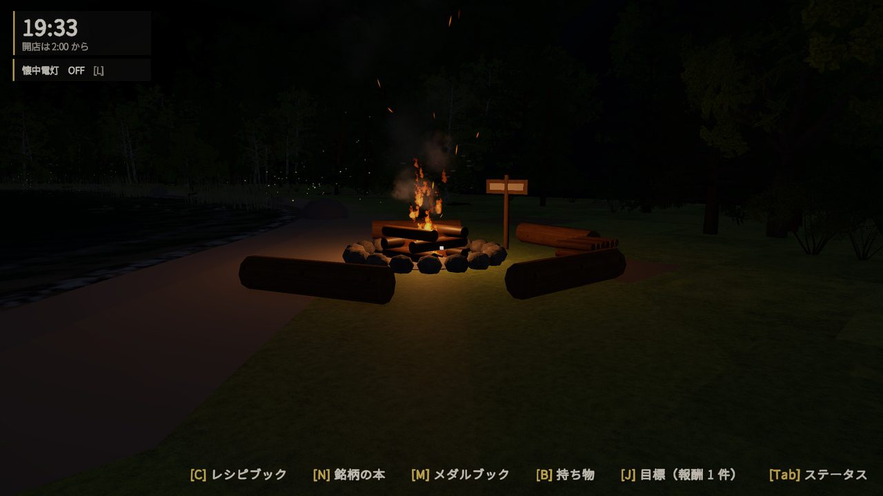夜のキャンプ場の焚き火